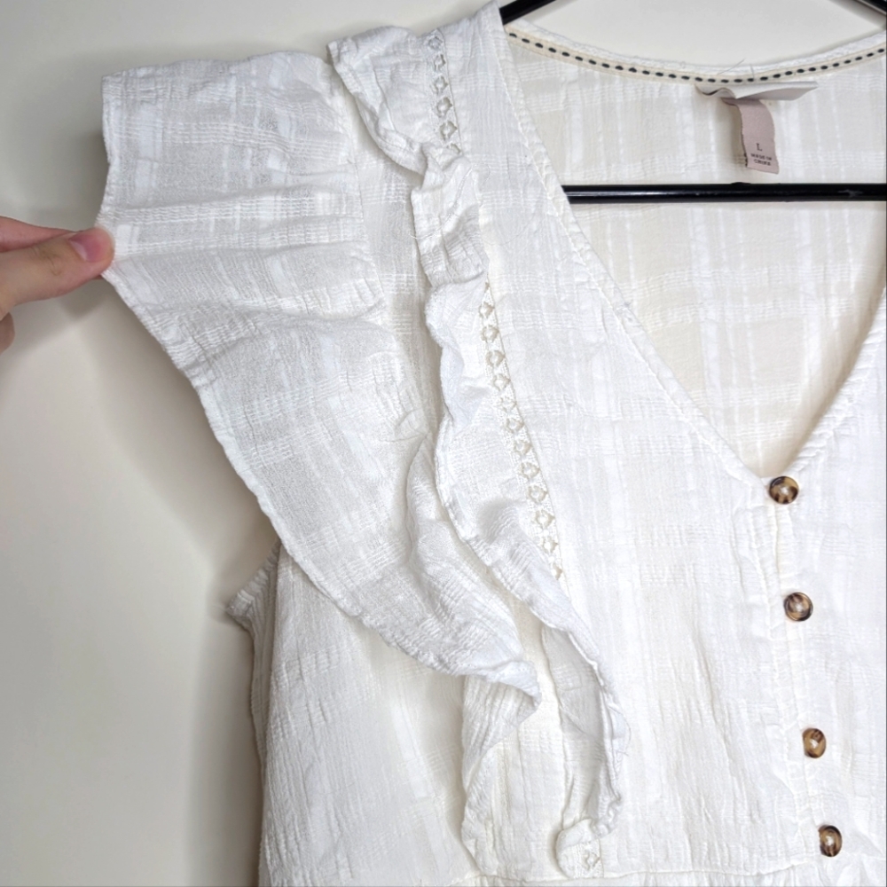 Knox Rose V Neck Ruffled White Short Sleeve Cottagecore Mini Dress Size Large - Picture 6 of 16